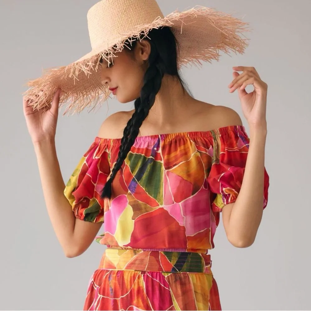FARM Rio x Anthropologie Bubble Puff Sleeve Off‑Shoulder Top - Size S